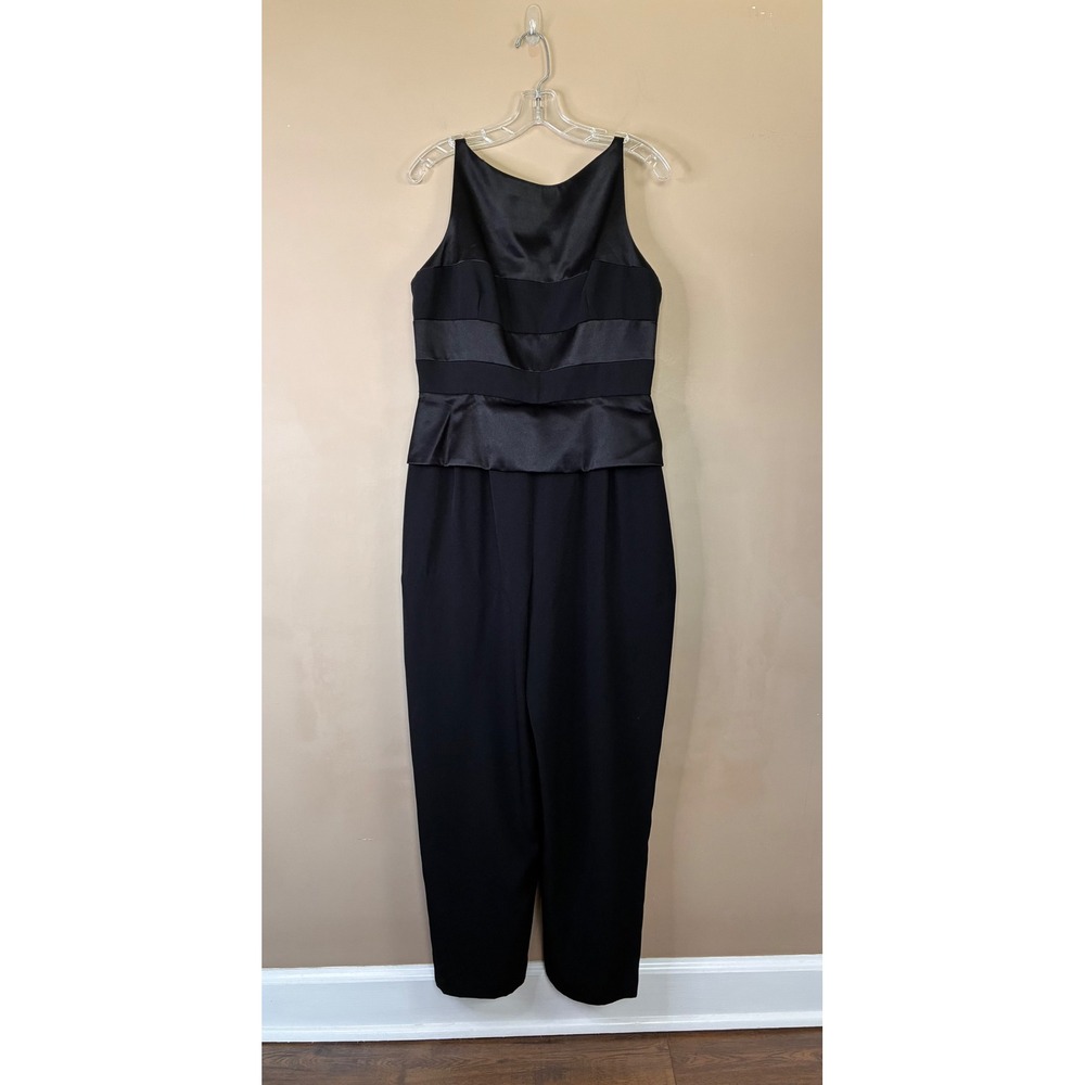 Gigi by Gillian Black Peplum Satin Trim Sleeveless Straight Leg Jumpsuit Size 12